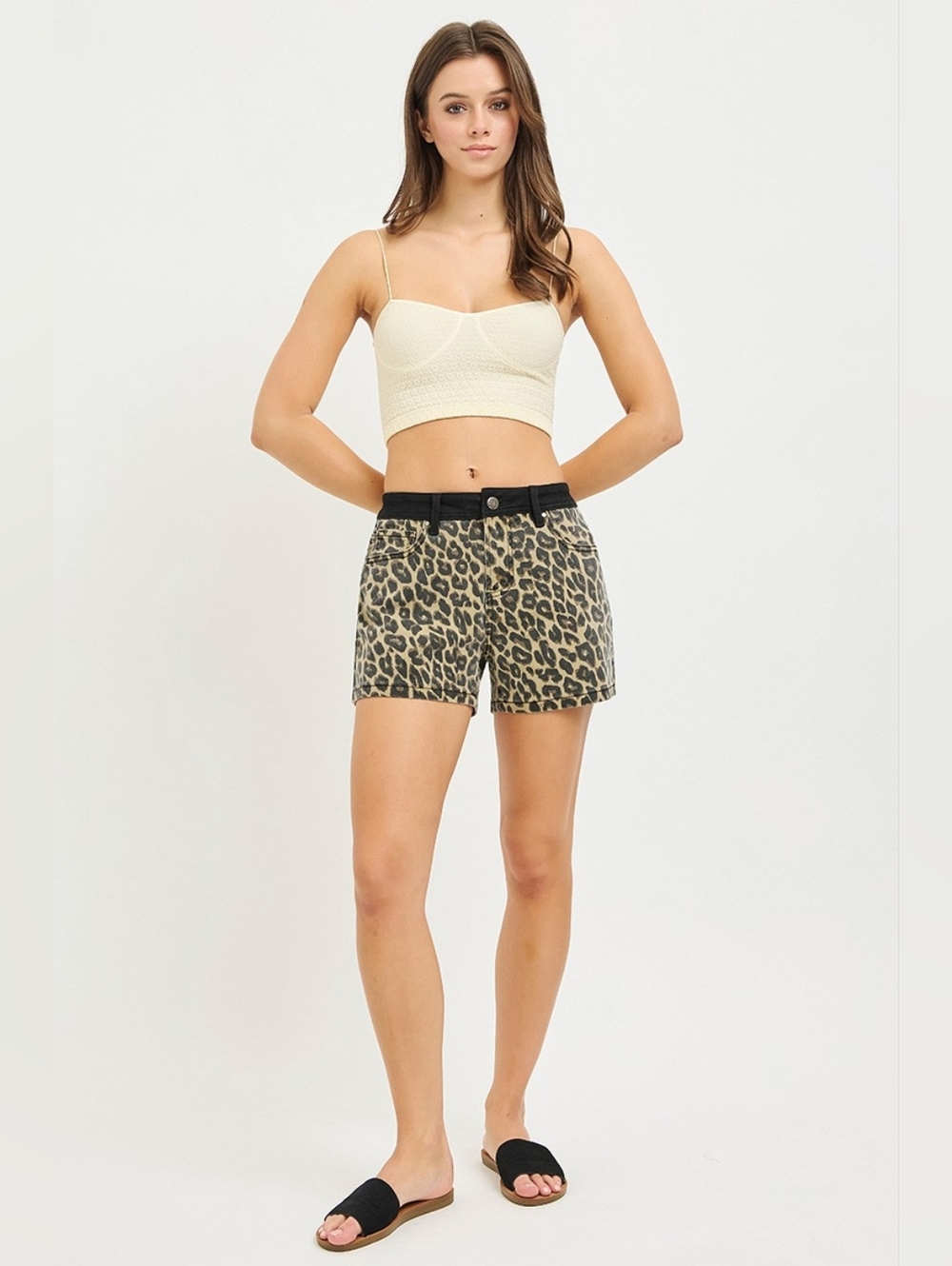 RISEN High Rise Shorts Leopard Animal Print Contrast Waistband Various NEW